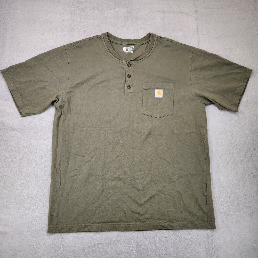 Carhartt Dearborn‎ Heavyweight Henley Shirt Men's L Green Loose Fit S/S Pocket